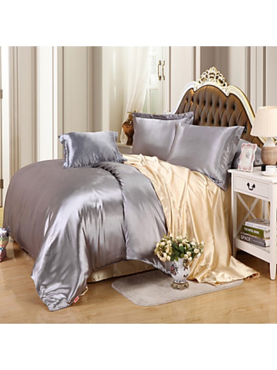 Solid Faux Silk 4 Piece Duvet Cover Sets