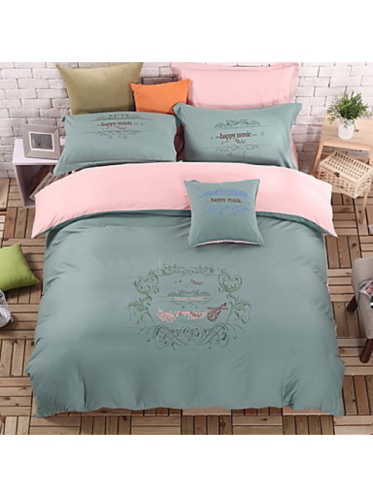 Solid Cotton 4 Piece Duvet Cover Sets