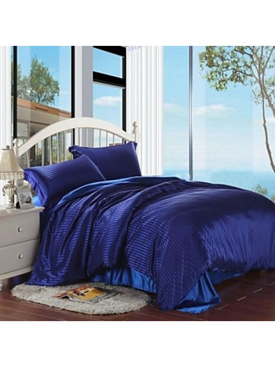 Stripe Faux Silk 4 Piece Duvet Cover Sets