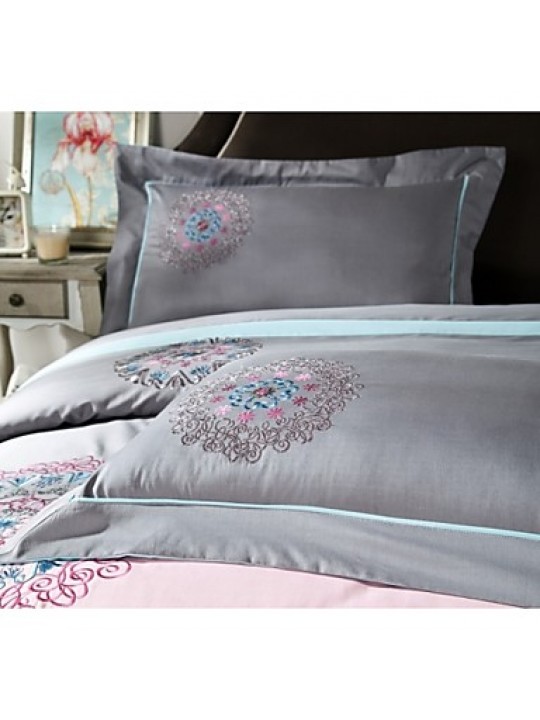 Gray Color Embroied Bedcover 100% Cotton Bedding Sets