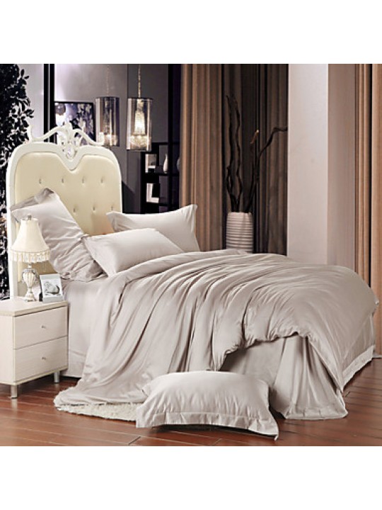 Silver gray 100%Soft Bedding Sets Queen King Size Solid color Duvet Cover Set