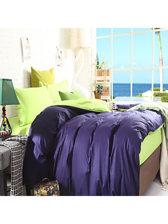 Two-Tone Bedsheet Pillowcases Duvet Cover(Blue+Green)