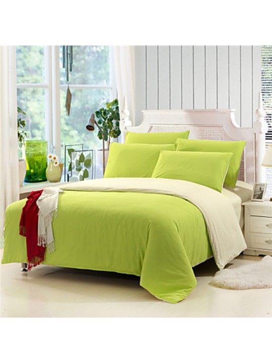 Green Color Cotton Duvet Cover Sets 4 Piece Suit Comfort Simple Modern for Twin Full and Queen Bed Size