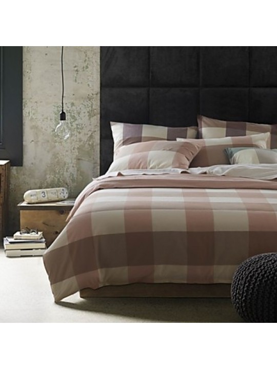 Simple 100%Cotton Washed Lattice Pattern Duvet Cover (Pink and Grey)