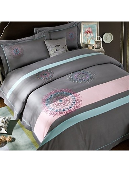 Gray Color Embroied Bedcover 100% Cotton Bedding Sets