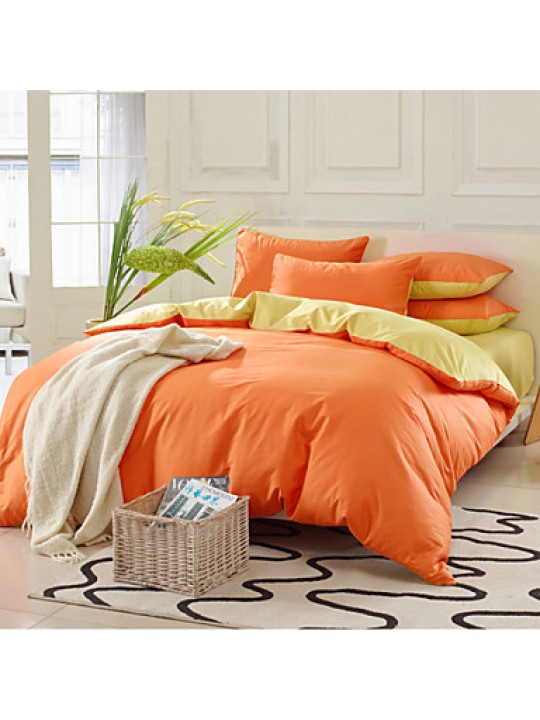 Solid Cotton 4 Piece Duvet Cover Sets