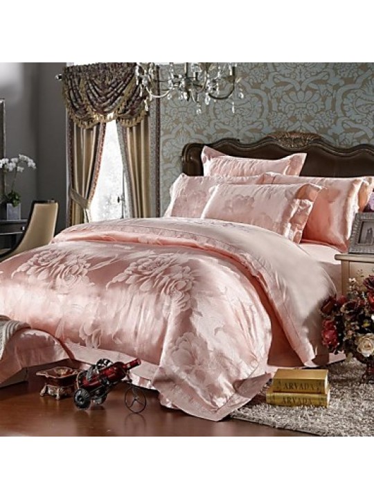 Simple Opulence 100% CottonGrey Satin Jacquard Silk Duvet Cover Set