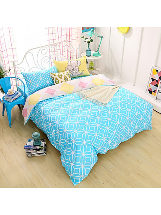 Reactive Printing 4pcs Bedding Fresh Set Bedsheet Duvet Cover Pillowcase Home Textile Bed Clothes