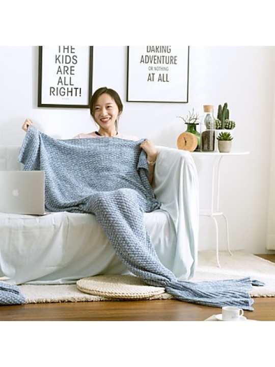 Mermaid Knitted Solid Blanket Acrylic Fiber Super Soft 55"*23.6"