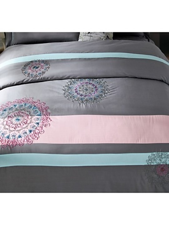 Gray Color Embroied Bedcover 100% Cotton Bedding Sets