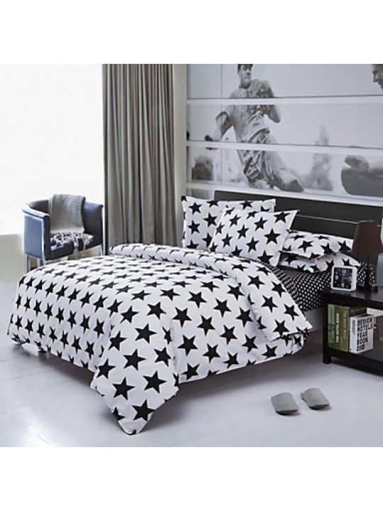 Factory Direct Starry Bedlinen White And Black Printed Comforters Plain Cotton Bedding Set Twin Queen King Wholesale