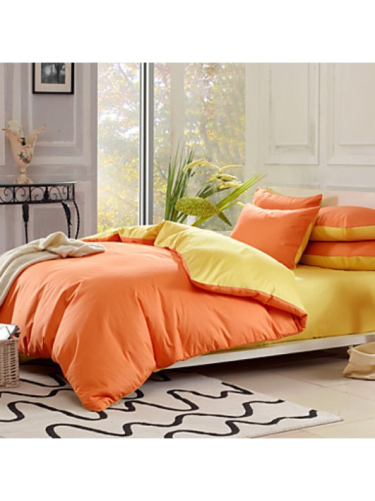 Solid Cotton 4 Piece Duvet Cover Sets