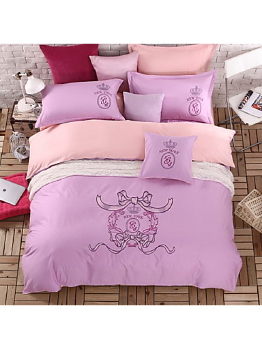 Solid Cotton 4 Piece Duvet Cover Sets