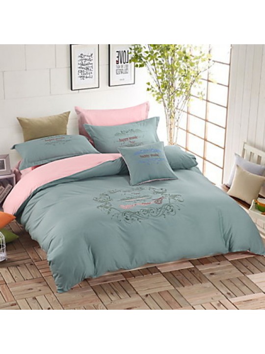 Solid Cotton 4 Piece Duvet Cover Sets