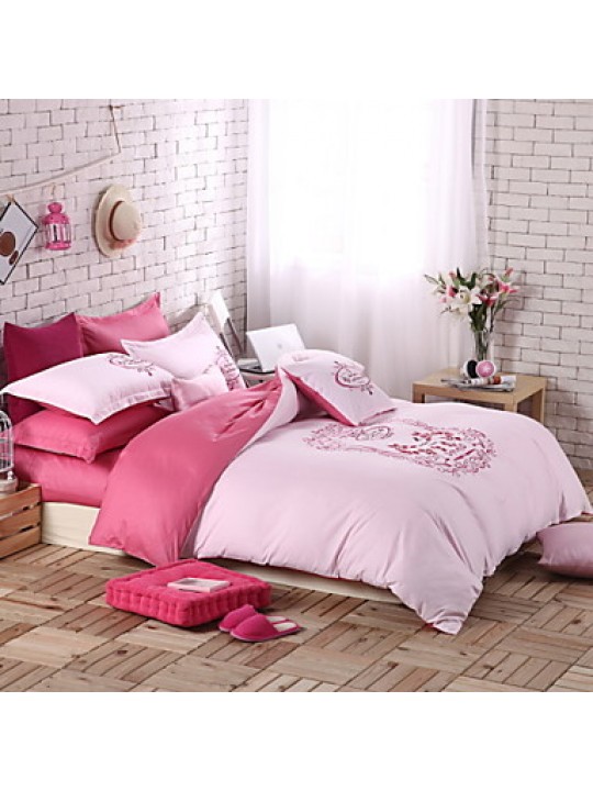 Solid Cotton 4 Piece Duvet Cover Sets