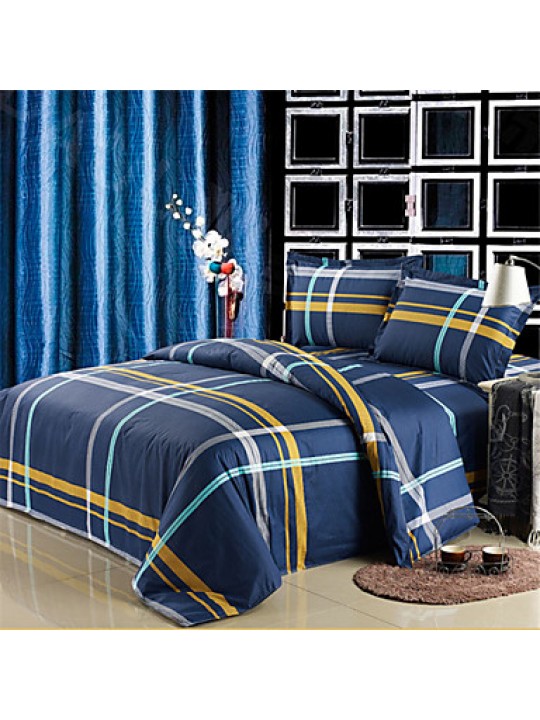 Dark Blue Color Duvet Cover Fashion Soft & Comfortable Stripe Printed Full/Queen/King Size