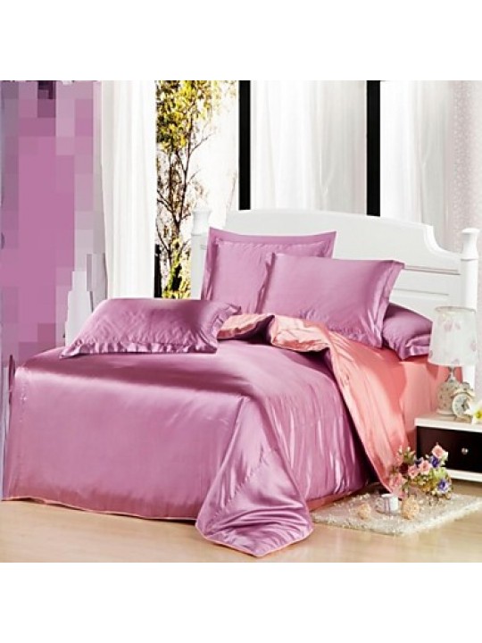 Solid Faux Silk 4 Piece Duvet Cover Sets