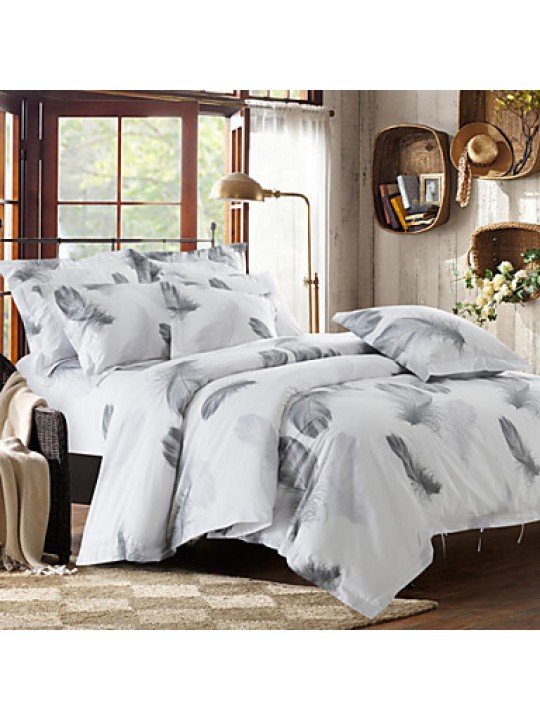 Solid Cotton 4 Piece Duvet Cover Sets