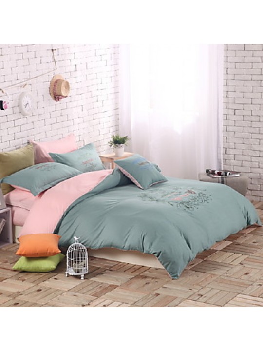 Solid Cotton 4 Piece Duvet Cover Sets