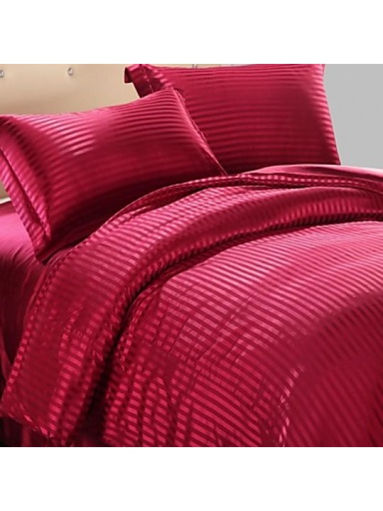 Stripe Faux Silk 4 Piece Duvet Cover Sets