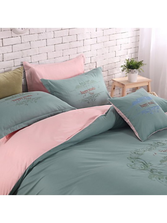 Solid Cotton 4 Piece Duvet Cover Sets