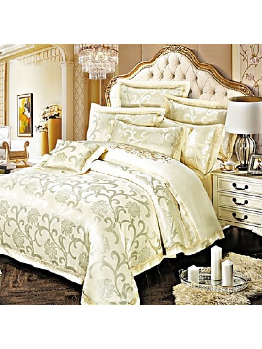 Luxury Jacquard Silk Cotton Blend 4pcs Duvet Cover Bed Sheet Pillowcase Bed Linen