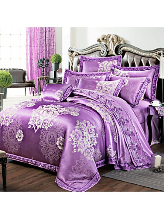 Luxury Jacquard Silk Cotton Blend 4pcs Duvet Cover Bed Sheet Pillowcase Bed Linen